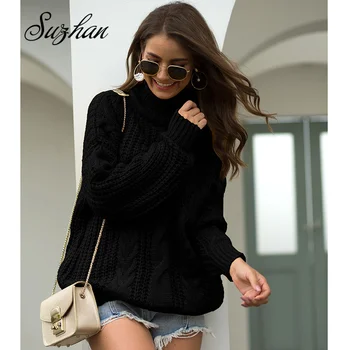 Suzhan Women Turtleneck Pullovers Knitted Sweater Solid Long Sleeve Casual Loose Knitwears Autumn Winter Tops
Suzhan Women Turtleneck Pullovers Knitted Sweater Solid Long Sleeve Casual Loose Knitwears Autumn Winter Tops
