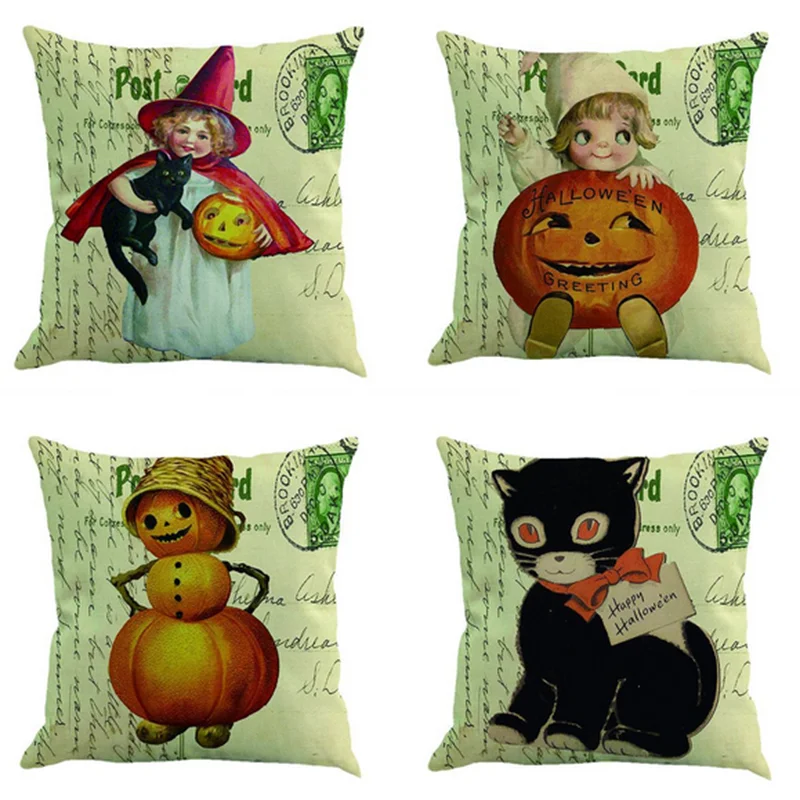 

2pcs/set Happy Halloween Style Cat Pumpkin Pattern Pillowcase Cushion Cover Throw PIllow Case for Sofa Home Textile Decor