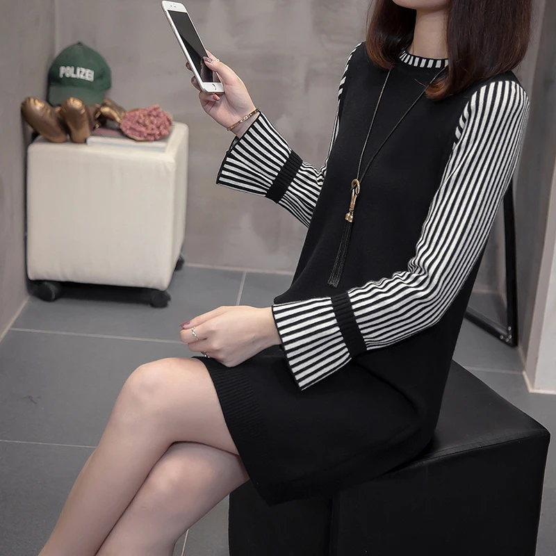 XL-4XL Plus Size Women Knitted Dress Autumn Winter 2019 Fashion Striped Long Sleeve Patchwork Black Ladies Sweater Warm Dresses
XL-4XL Plus Size Women Knitted Dress Autumn Winter 2019 Fashion Striped Long Sleeve Patchwork Black Ladies Sweater Warm Dresses