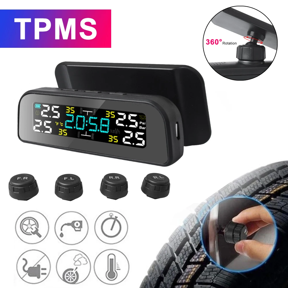 New TPMS Solar Power TPMS Car Tire Pressure Alarm Monitor Auto Security System Tyre Pressure Temperature Warning 360 Adjustable
New TPMS Solar Power TPMS Car Tire Pressure Alarm Monitor Auto Security System Tyre Pressure Temperature Warning 360 Adjustable