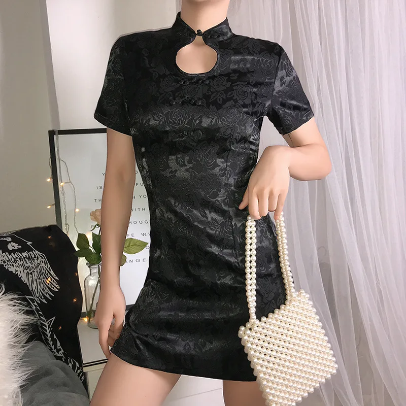JIEZuoFang Summer Elegant Jacquard Stand Collar Chinese Knot Hollow Out Hip Package Dress Slim Fitness Split Black Cheongsam
JIEZuoFang Summer Elegant Jacquard Stand Collar Chinese Knot Hollow Out Hip Package Dress Slim Fitness Split Black Cheongsam