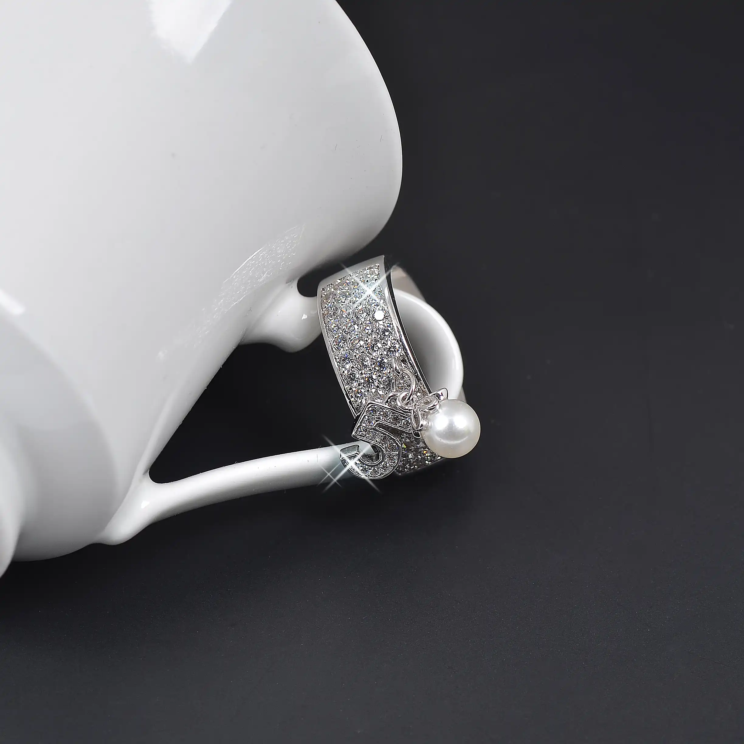 number five full crystal rings shell pearl rings for women