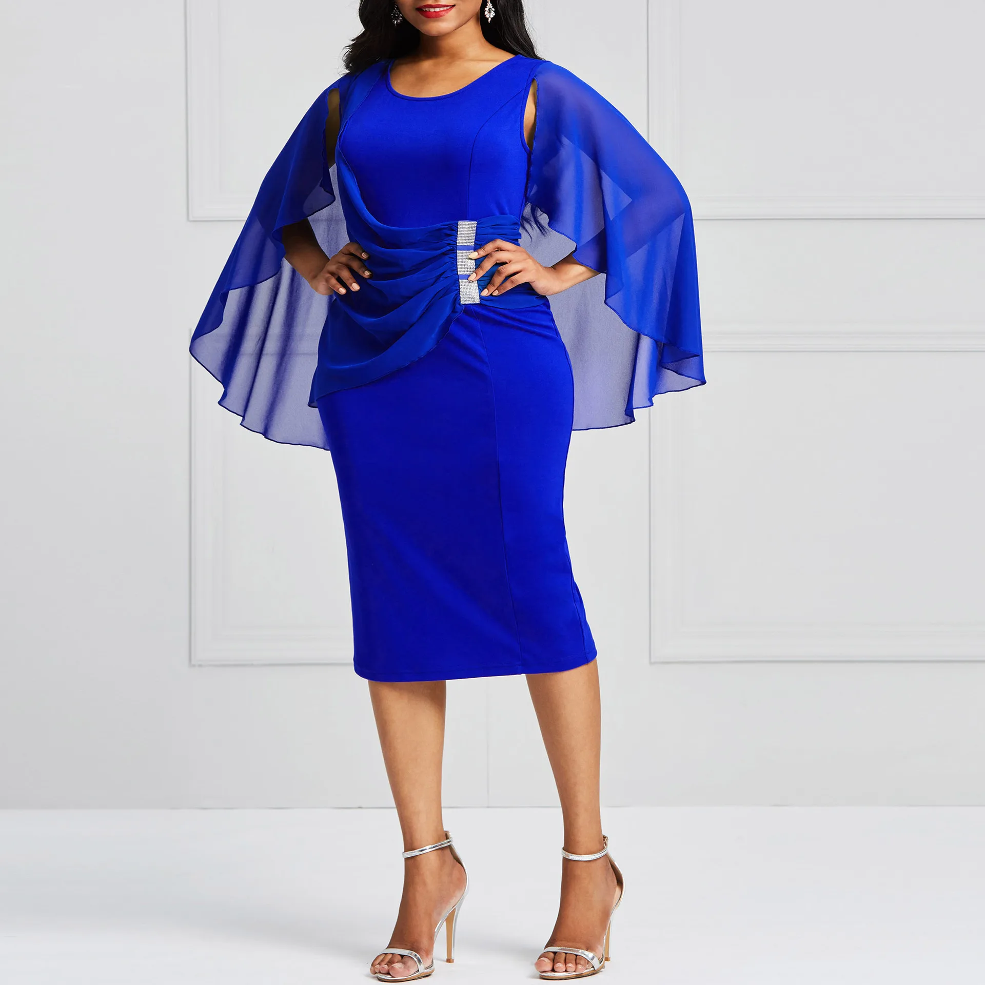 Short sleeved shawl flapper chiffon dress hip wrap skirt size M-XXL polyester plain African lady dress
Short sleeved shawl flapper chiffon dress hip wrap skirt size M-XXL polyester plain African lady dress
