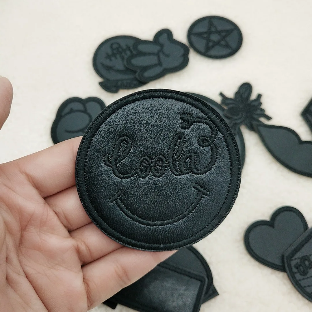 Description Picture 4 of itemSelf Adhesive Black PU Leather Embroidery Patches Heart Love Letter Round Sofa Down Jackets Repair Iron on Patch Stripe Sticker