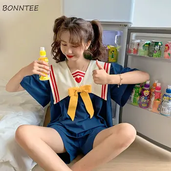 Pajamas Sets Women Sailor Collar Bow Short Sleeve Sweet Kawaii Japanese Style Womens Pijamas Girls Homewear Lounge Sleepwear New
Pajamas Sets Women Sailor Collar Bow Short Sleeve Sweet Kawaii Japanese Style Womens Pijamas Girls Homewear Lounge Sleepwear New