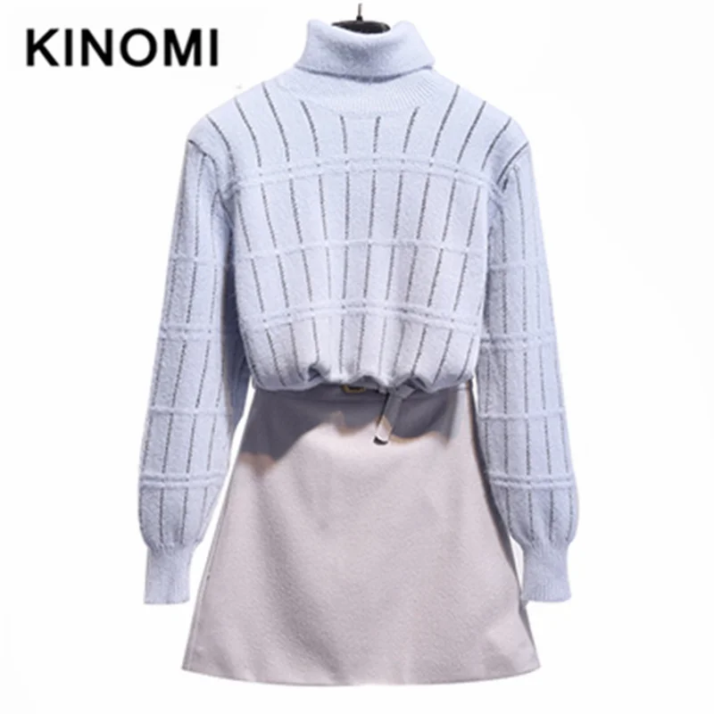 KINOMI осенне-зимние женские комплекты одежды вязаный теплый свитер с высоким