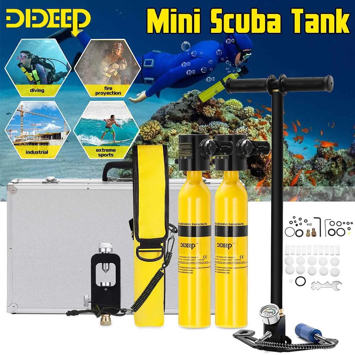 DIDEEP Diving System Mini Scuba Air Tank Scuba Oxygen Cylinder Reserve Air Tank Pump Aluminum Box Snorkeling Diving Equipment
DIDEEP Diving System Mini Scuba Air Tank Scuba Oxygen Cylinder Reserve Air Tank Pump Aluminum Box Snorkeling Diving Equipment