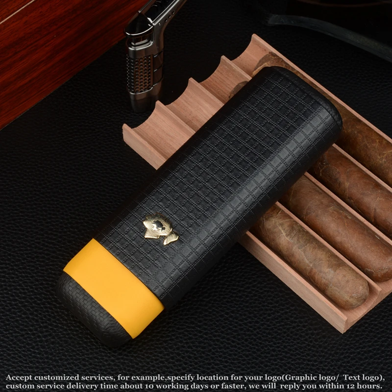 

COHIBA Cigar Case Cedar Wood Travel Humidor Leather Cigar Holder 56 R Charuto Box Cave a Cigare Tobacco Tube Smoking Accesories