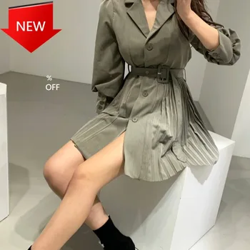 Pleated Single-breasted Waist Slim Women Khaki Autumn Dresses Fashion Trend Ladies Blazer Dress Korean Style
Pleated Single-breasted Waist Slim Women Khaki Autumn Dresses Fashion Trend Ladies Blazer Dress Korean Style