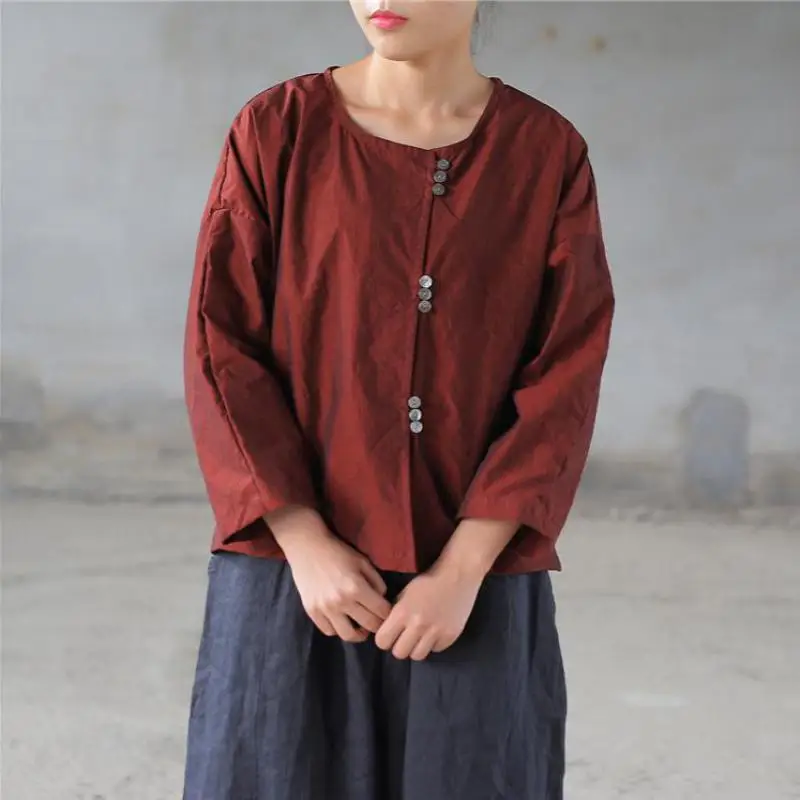 Johnature New Red Cotton Linen Casual All-match Solid Color O-neck Button Women Cardigan Tops 2019 Autumn Vintage Female Shirts
Johnature New Red Cotton Linen Casual All-match Solid Color O-neck Button Women Cardigan Tops 2019 Autumn Vintage Female Shirts