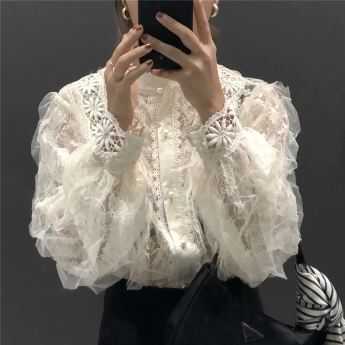 2020 Special Offer Time-limited Solid Women Tops Korean Blusas Women's Lace Shirt Vintage Court Style Collar Pearl Loose Sleeve 
2020 Special Offer Time-limited Solid Women Tops Korean Blusas Women's Lace Shirt Vintage Court Style Collar Pearl Loose Sleeve