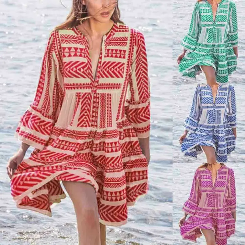 Women Geometric Dress Summer Boho Ethnic Customs V Neck Dresses Loose Long Sleeve Mini Dress Cocktail Party Beach Sundress S-2XL
Women Geometric Dress Summer Boho Ethnic Customs V Neck Dresses Loose Long Sleeve Mini Dress Cocktail Party Beach Sundress S-2XL