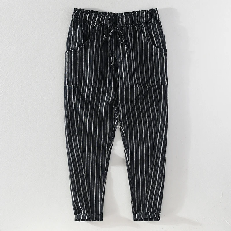 Spring new striped casual linen trousers men elastic waist cotton stripe black pants for men brand pantalones four season
Spring new striped casual linen trousers men elastic waist cotton stripe black pants for men brand pantalones four season