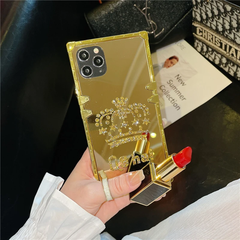 Роскошный Золотой квадратный зеркальный чехол для телефона iPhone 12 13 11 Pro XS Max XR X 7 8