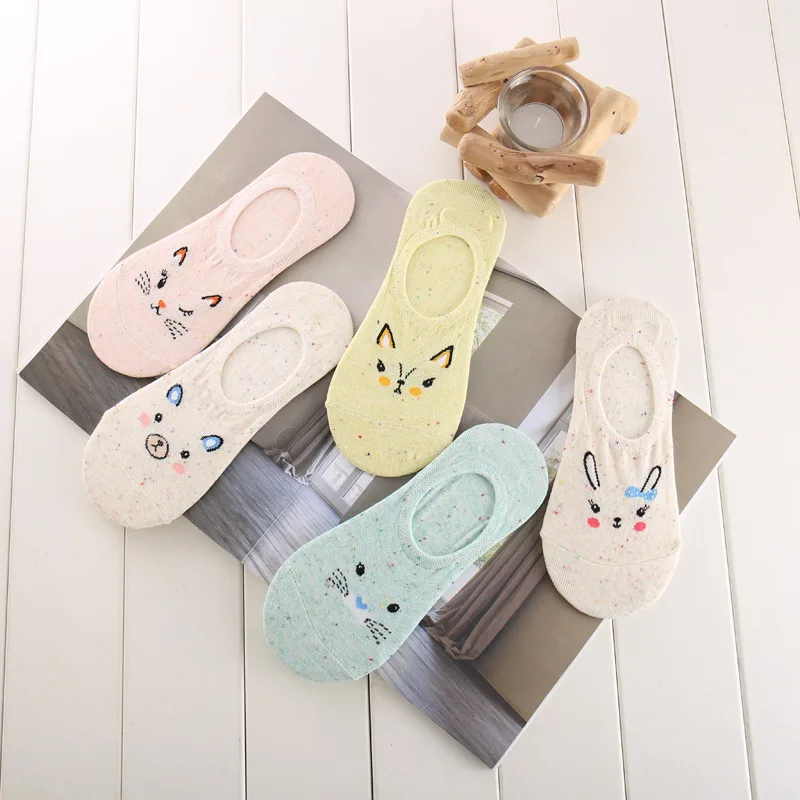 

5 Pairs New Fashion Women Cotton Invisible Socks No Show Nonslip Loafer Liner Low Cut socks Breathable Cartoon Animal Boat Socks