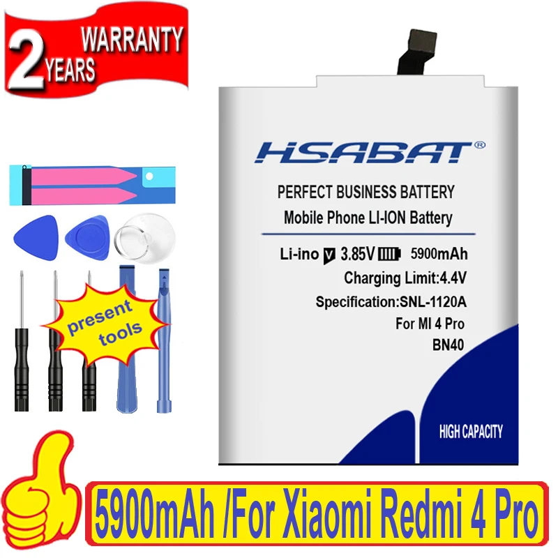 Аккумулятор HSABAT BN40 для Xiaomi Redmi 4 Pro 5900 мАч 3 Гб ОЗУ 32 ПЗУ|battery for|4500mah batterybattery 4500mah |