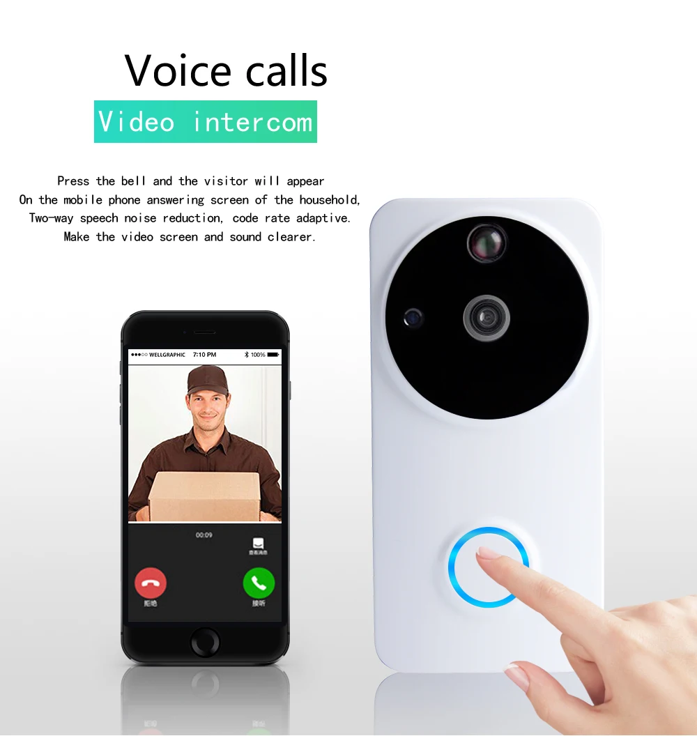 WF04 720P WiFi Doorbell Two-way Audio Infrared Night Vision PIR Detection Home Security System Low Power Consumption
WF04 720P WiFi Doorbell Two-way Audio Infrared Night Vision PIR Detection Home Security System Low Power Consumption