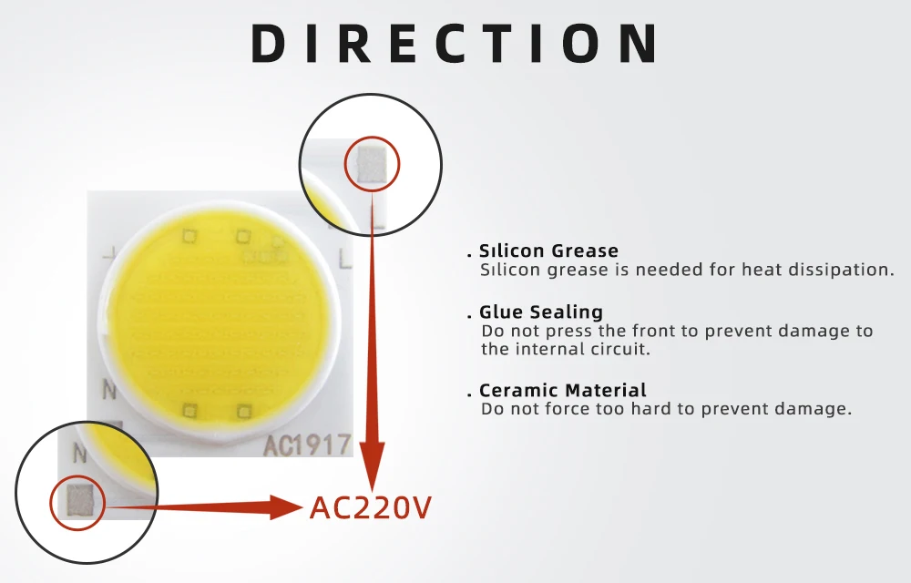 Description Picture 3 of item10pcs/ Lot AC220V COB LED Chips Square 3W 5W 7W 9W 12W 15W 20W 30W Surface Light Source LED Beads AC1917 AC1414 For Flood Light