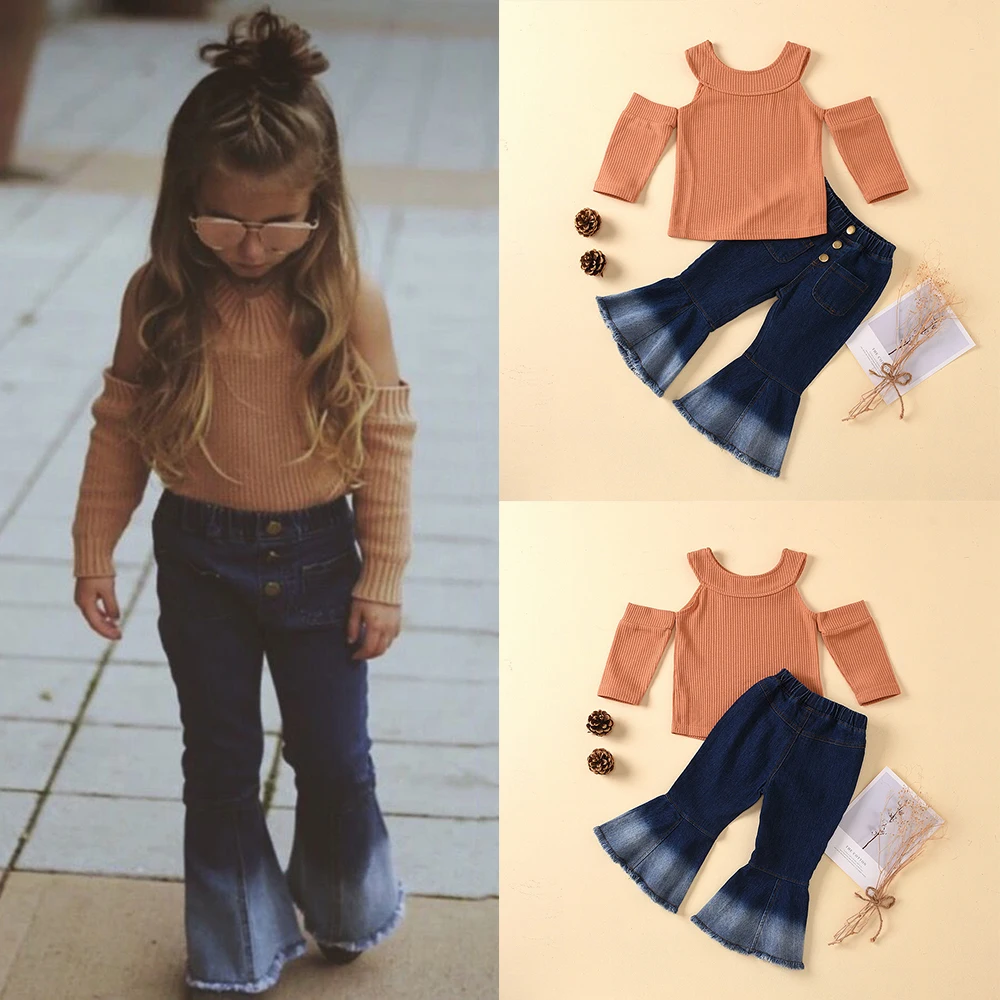 Baby Girls Autumn Fashion Outfits Long Sleeve Knit Tops Off Shoulder Pullovers Bell-bottom Jeans Kids Clothes Sets Streetwear
Baby Girls Autumn Fashion Outfits Long Sleeve Knit Tops Off Shoulder Pullovers Bell-bottom Jeans Kids Clothes Sets Streetwear
