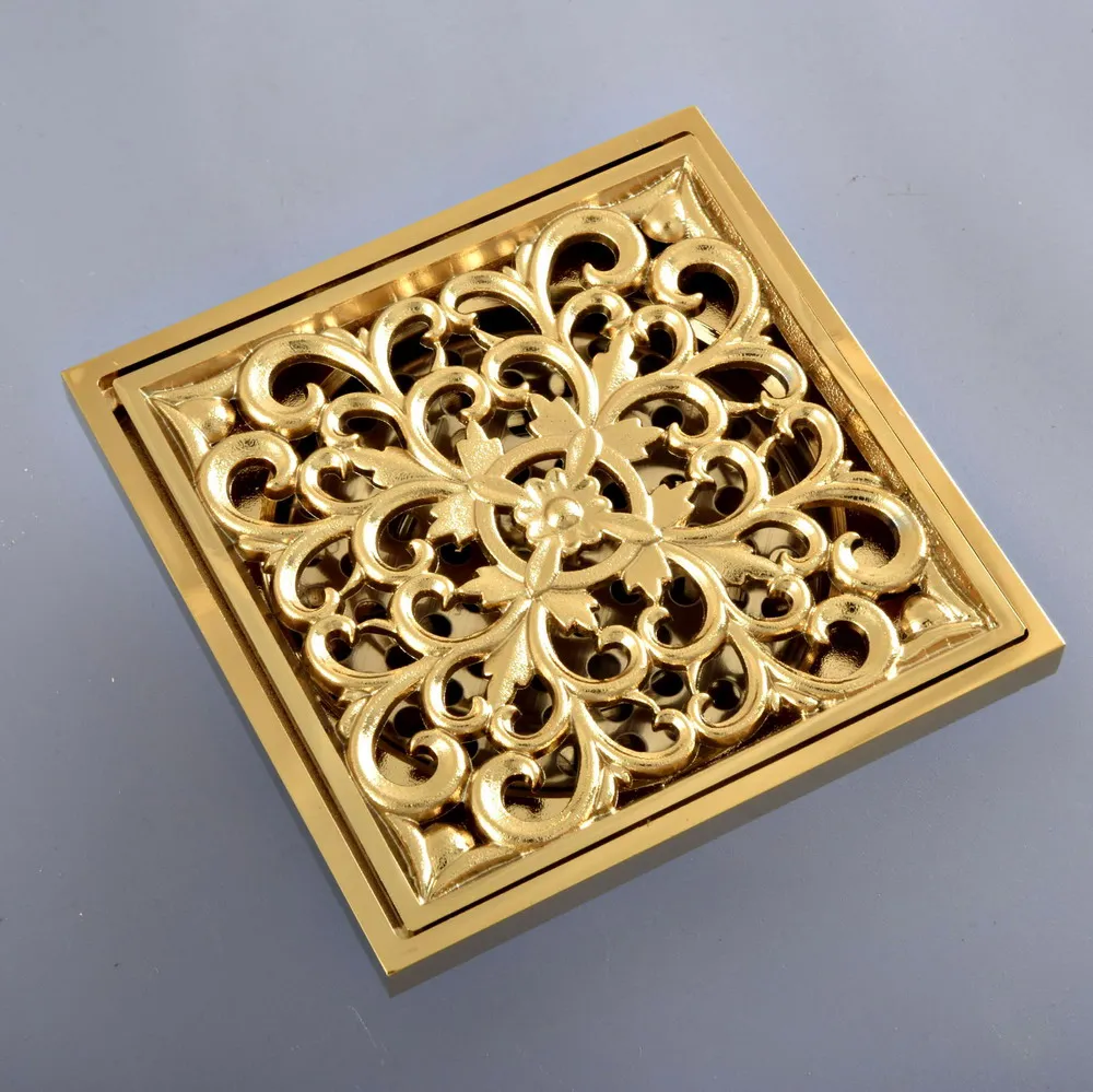 Polished Gold Color Brass Carved Flower Pattern Bathroom Shower Drain 4" Square Floor Drain Waste Grates ahr095
Polished Gold Color Brass Carved Flower Pattern Bathroom Shower Drain 4" Square Floor Drain Waste Grates ahr095