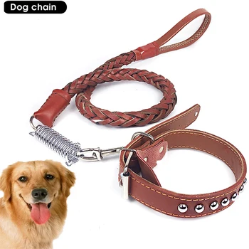 Leather Pet Collar For Dog Pet Cowhide Spring Traction Rope Eight-strand Woven Dog Leash Collar Pet Products Lashes 2020
Leather Pet Collar For Dog Pet Cowhide Spring Traction Rope Eight-strand Woven Dog Leash Collar Pet Products Lashes 2020