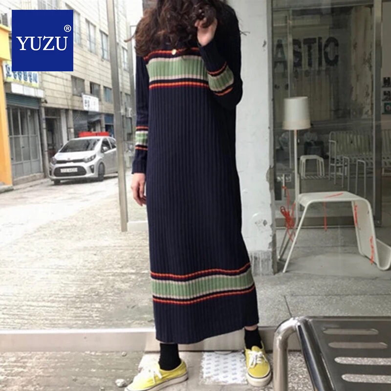 Long Sweater Dress Women 2020 Spring Winter New Korean Style Loose Dark Blue Striped Contrast Color Knitted Casual Dresses
Long Sweater Dress Women 2020 Spring Winter New Korean Style Loose Dark Blue Striped Contrast Color Knitted Casual Dresses