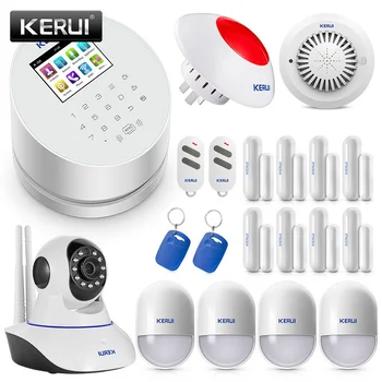 

KERUI W2 PSTN GSM WiFi RFID Card Wireless Burglar Home Garage Security Alarm System With Smoke Detector 720P IP Camera