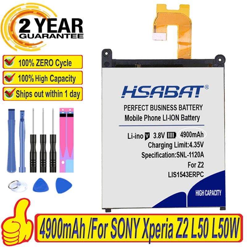 Аккумулятор HSABAT 4900 мАч LIS1543ERPC для SONY Xperia Z2 L50 L50W L50U L50T D6502 D6503 | Мобильные телефоны и