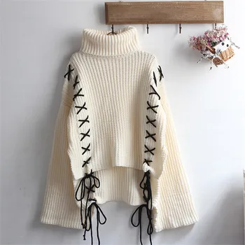 2019 Autumn Winter New Sweater Solid Color Lace High Collar Sweater Knitwear Loose Irregular Trumpet Sleeves Sweater Tops JIU202
2019 Autumn Winter New Sweater Solid Color Lace High Collar Sweater Knitwear Loose Irregular Trumpet Sleeves Sweater Tops JIU202