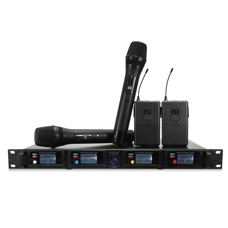 UHF Wireless In Ear Monitor System 4 Channel Transmitters + 2 Cordless Handheld Mic + Receiver Monitoring for Stage Performance
UHF Wireless In Ear Monitor System 4 Channel Transmitters + 2 Cordless Handheld Mic + Receiver Monitoring for Stage Performance