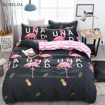 

Duvet Cover Set Double Queen King Black Pink Flamingo Bedspread Teen Single Bed sheet Pillowcases 4pcs Bedding set Family