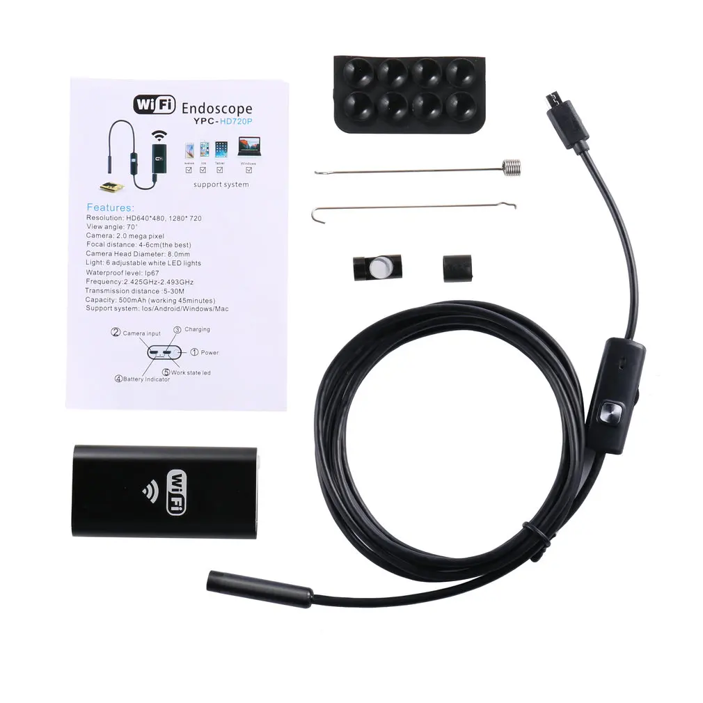 

for Android USB Endoscope Camera Wifi Wireless Endoscope Snake Inspection Borescope Video Tube Mini USB WI-FI Camera 2M Cable