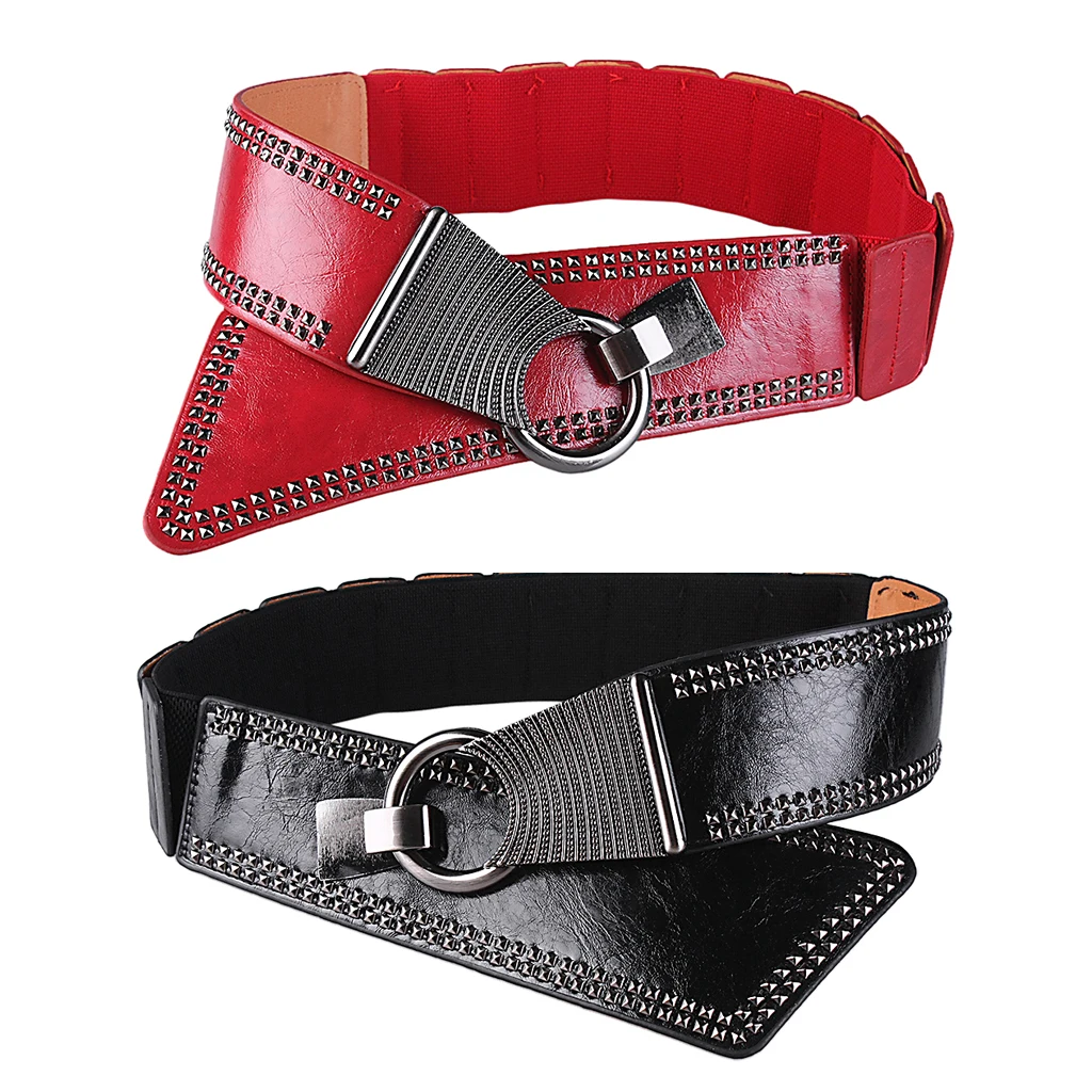 Women's Adjustable Punk Waist Belt Wide Elastic Waistband with Rivets Studs Women's Adjustable Punk Waist Belt Wide Elastic Waistband with Rivets Studs