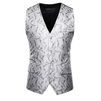 New men's wear single breasted printed silver gray waistcoat business gentleman dinner and suit matching effect is better
New men's wear single breasted printed silver gray waistcoat business gentleman dinner and suit matching effect is better