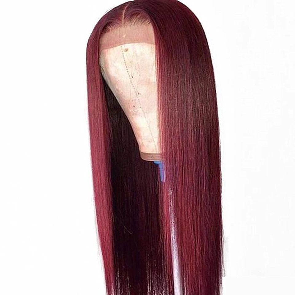 10-30Inch Straight Brazilian Wine Red 13x6 99J Lace Front Human Hair Wigs Pre Plucked With Baby Hair
