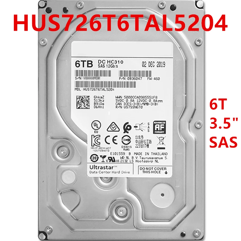 

New Original HDD For WD/Hgst 6TB 3.5" SAS 12 Gb/s 256MB 7200RPM For Internal HDD For Enterprise Class HDD For HUS726T6TAL5204