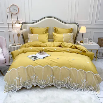 Yellow Luxury Egyptian Cotton Princess Bedding Set Queen King White Love Lace Duvet Cover Bed Sheet Pillowcases Home textiles
Yellow Luxury Egyptian Cotton Princess Bedding Set Queen King White Love Lace Duvet Cover Bed Sheet Pillowcases Home textiles