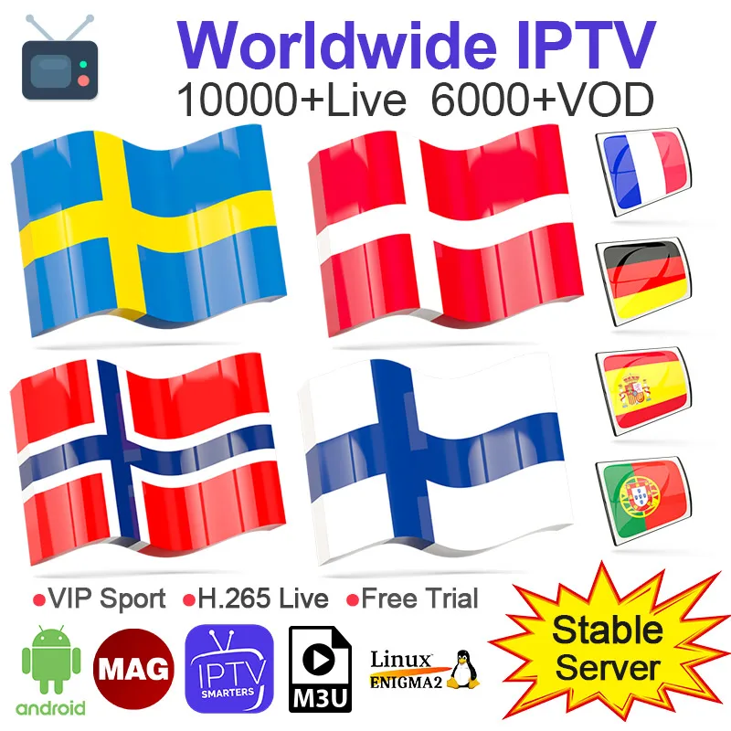 IPTV Subscription Spain M3u 1 Year NETV Code IPTV Sweden Poland Finland Android Smart Tv Mag IOS IPTV Albania Nordic Dutch IP TV
IPTV Subscription Spain M3u 1 Year NETV Code IPTV Sweden Poland Finland Android Smart Tv Mag IOS IPTV Albania Nordic Dutch IP TV
