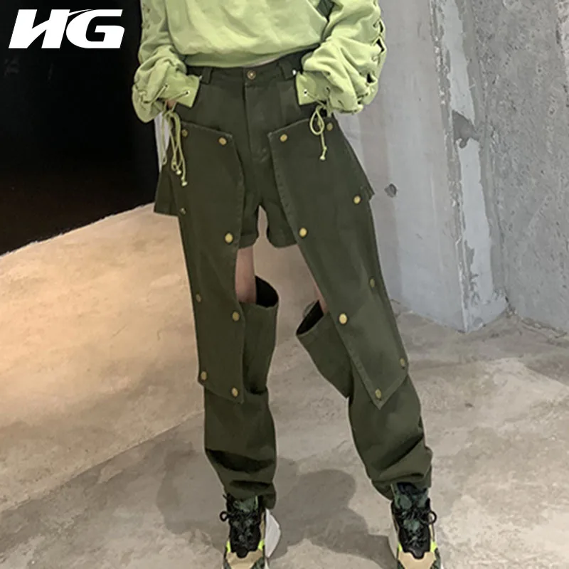 HG Green Hollow Out Pants Woman Detachable Streetwear Loose Fashion Personality Joker 2019 New Autumn Trouser Female ZYQ1649
HG Green Hollow Out Pants Woman Detachable Streetwear Loose Fashion Personality Joker 2019 New Autumn Trouser Female ZYQ1649