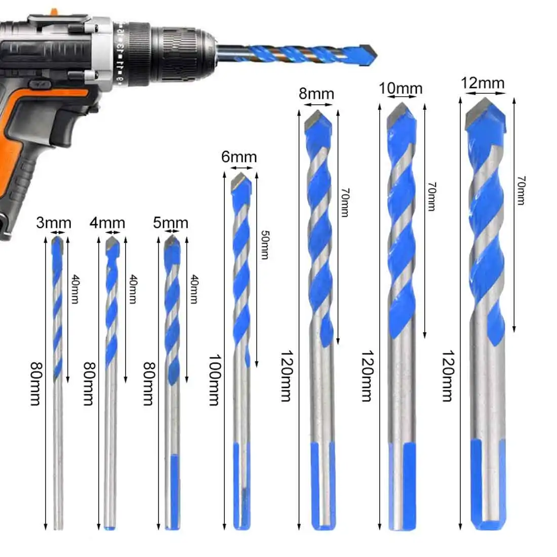 3 4 5 6 8 10 12mm Multi-functional Glass Drill Bit Triangle Bits Ceramic Tile Concrete Brick Metal Stainless Steel Wood
3 4 5 6 8 10 12mm Multi-functional Glass Drill Bit Triangle Bits Ceramic Tile Concrete Brick Metal Stainless Steel Wood