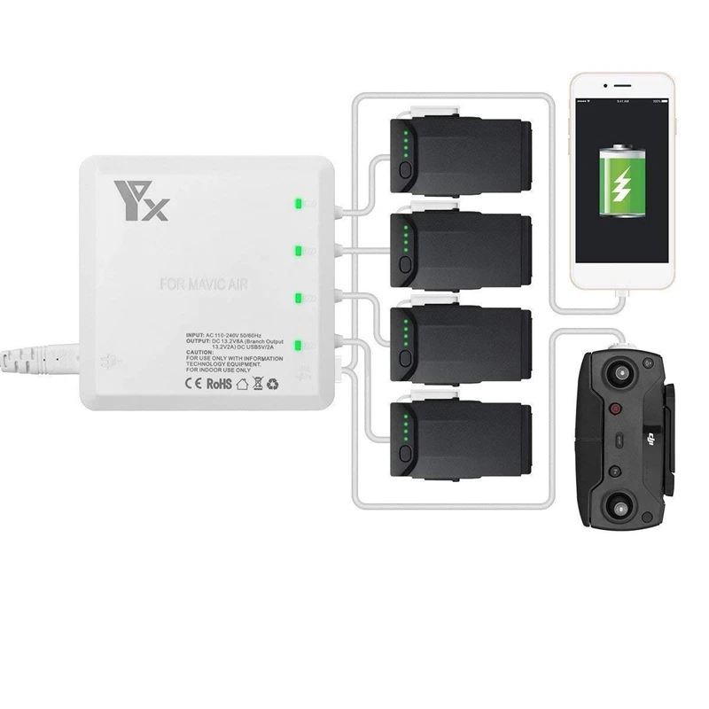 6 in 1 Battery Charger for DJI Mavic Air Drone Battery Charging Rapidly Intelligent Battery Charger Hub with USB Port for Contro
6 in 1 Battery Charger for DJI Mavic Air Drone Battery Charging Rapidly Intelligent Battery Charger Hub with USB Port for Contro