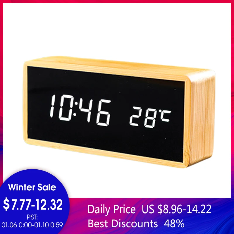 100% Bamboo LED Alarm Clocks Temperature Humidity Multifunction Digital Wooden Snooze Clock Voice Control Living Room Decoration
100% Bamboo LED Alarm Clocks Temperature Humidity Multifunction Digital Wooden Snooze Clock Voice Control Living Room Decoration