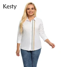 KESTY Women's Plus Size Spring Cotton Shirt With Elastic Lapel Tie Button With Sequin Casual Top
KESTY Women's Plus Size Spring Cotton Shirt With Elastic Lapel Tie Button With Sequin Casual Top