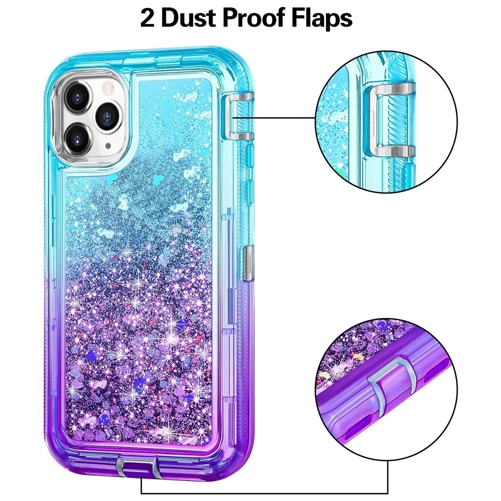 

For iPhone 13 12 11 Pro Max X XSMAX XR XS 6 7 8 PLUS SE2 Dynamic Quicksand Shockproof Phone Covers Hybrid 3D Glitter Armor Case