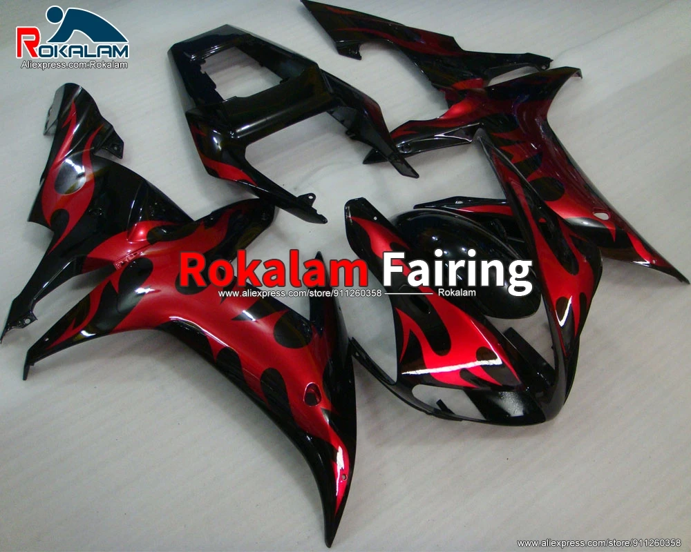 

ABS Plastic Kit For Yamaha YZF1000 R1 2002 2003 YZFR1 02 03 Red Flame Black Motorcycle Fairing (Injection Molding)