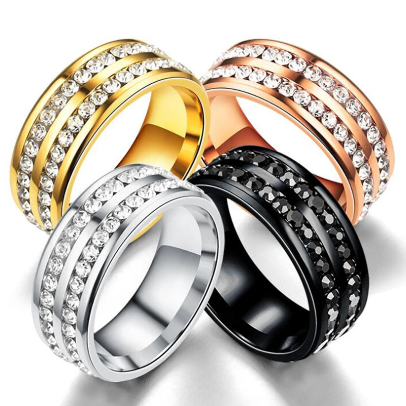 Простые стразы кольца для мужчин и женщин 4 цвета титановая сталь двухрядные