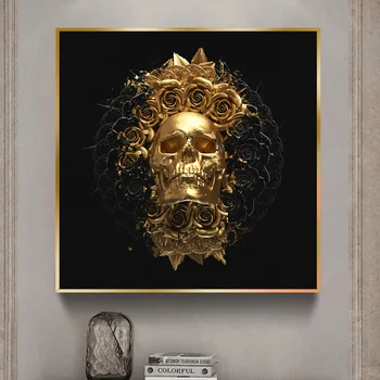 Golden Skull With Black Flower Canvas Wall Painting Poster And Prints Abstract Totem Art Picture For Living Room Home Decoration 
Golden Skull With Black Flower Canvas Wall Painting Poster And Prints Abstract Totem Art Picture For Living Room Home Decoration