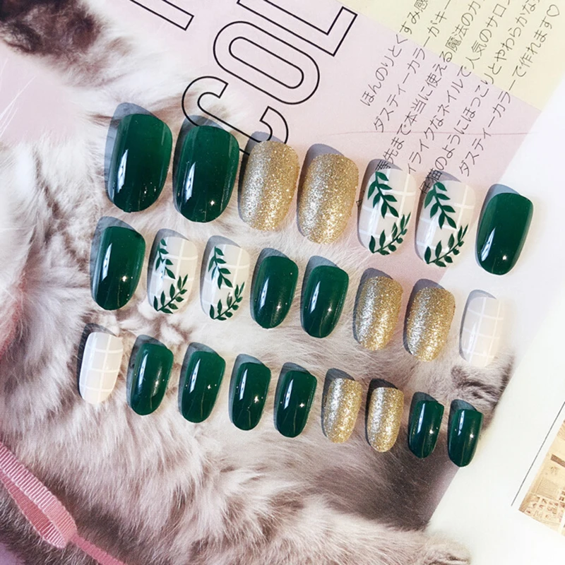 24Pcs With Designed False Nail Artificial Tips for Decorated Press On Green Fake Nails Art Extension Stiletto Tips
24Pcs With Designed False Nail Artificial Tips for Decorated Press On Green Fake Nails Art Extension Stiletto Tips