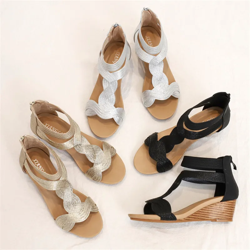 2021 Summer Women Sandals Flats Casual Gladiator Sandals Fashion Bling Gold Silver Knitted Beach Wedges Shoes Women Flip Flops 2021 Summer Women Sandals Flats Casual Gladiator Sandals Fashion Bling Gold Silver Knitted Beach Wedges Shoes Women Flip Flops