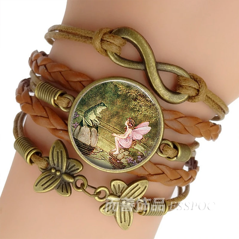 Fashion Accessories Frog Fairy Tale Jewelry Glass Dome Lost Princess of Oz Vintage Brown Leather Bracelet Gift | Украшения и